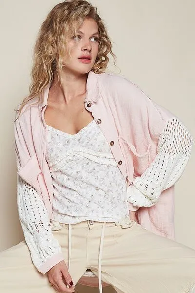 POL Gauze Button Down Shirt- Blush Pink
