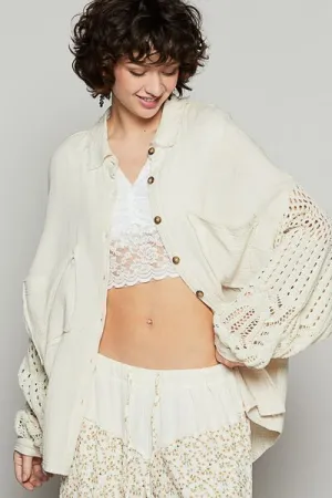 POL Gauze Button Down Shirt- Natural