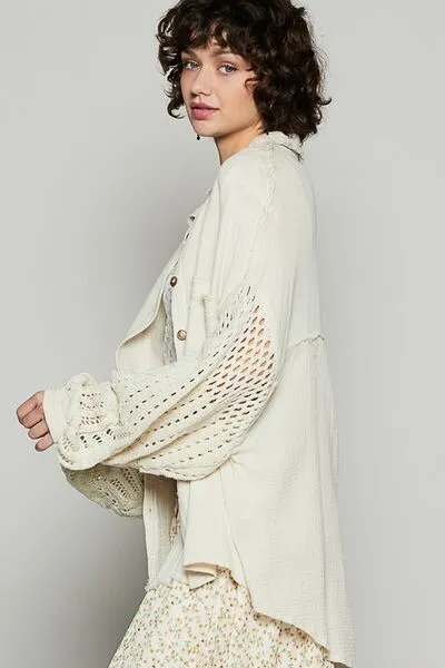 POL Gauze Button Down Shirt- Natural