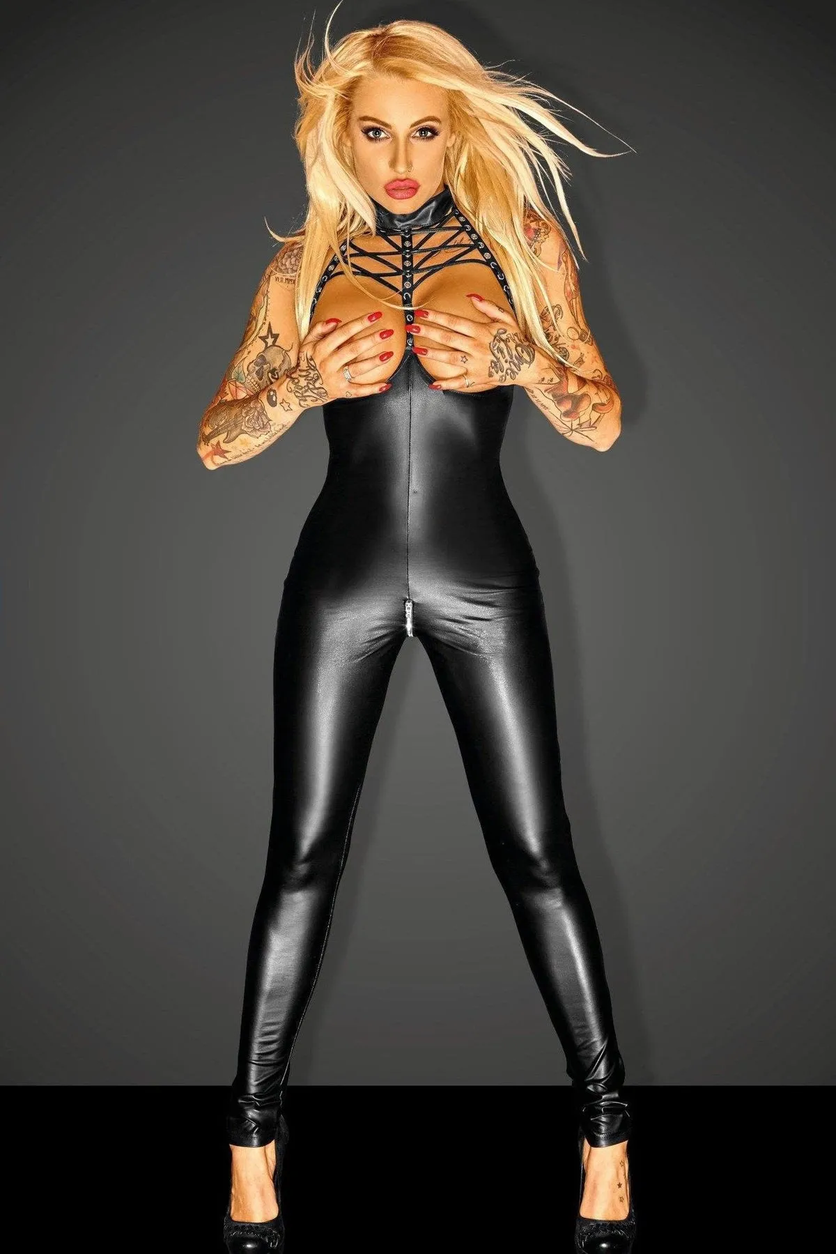 Powerwetlook Breast Free Strappy Suit