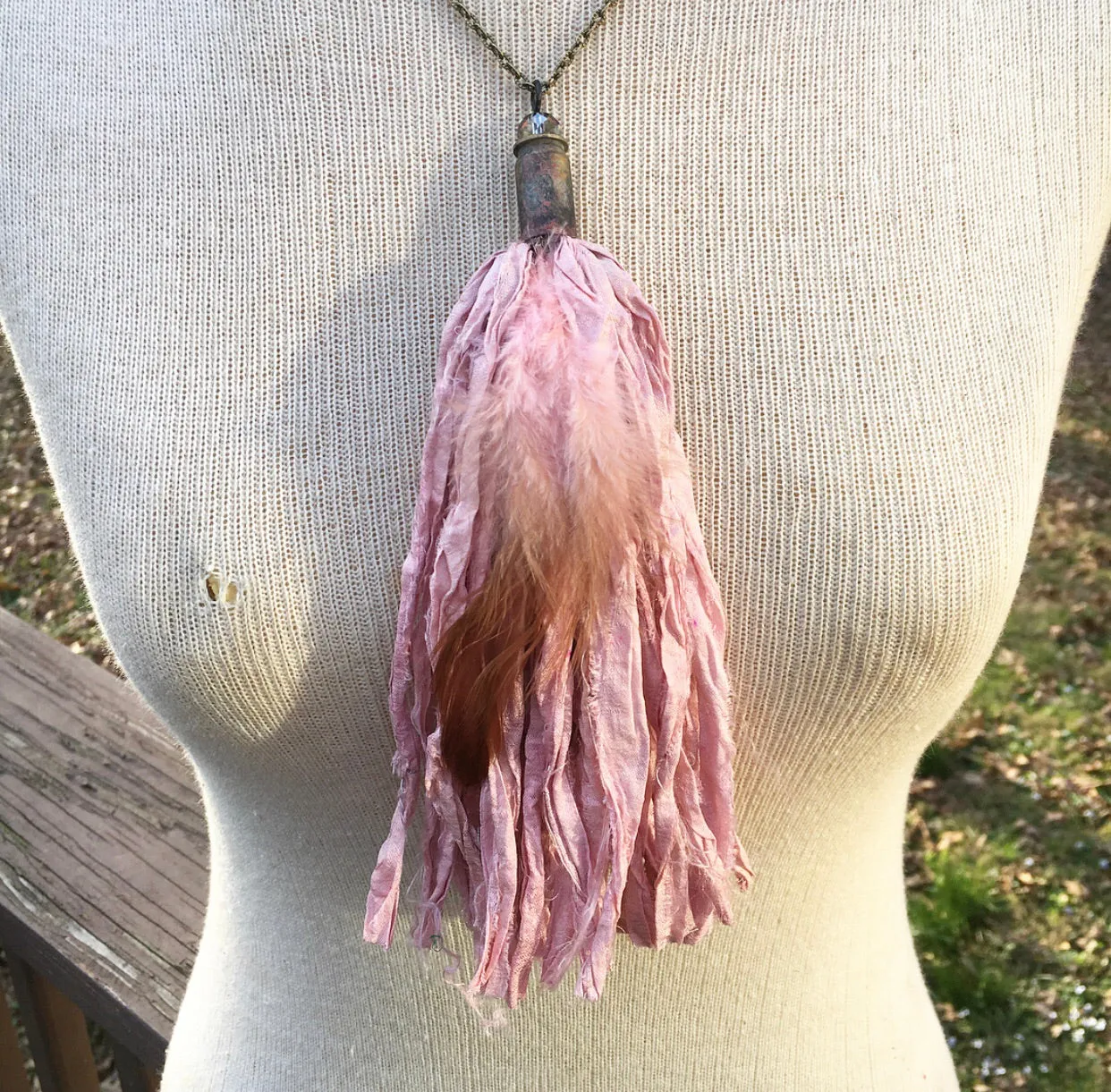 Pretty in Pink Tassel Necklace with Feather