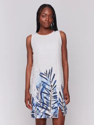 Printed Sleeveless Linen Blend Dress - Palm - C3204B-229B