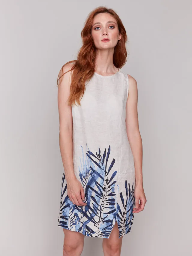 Printed Sleeveless Linen Blend Dress - Palm - C3204B-229B