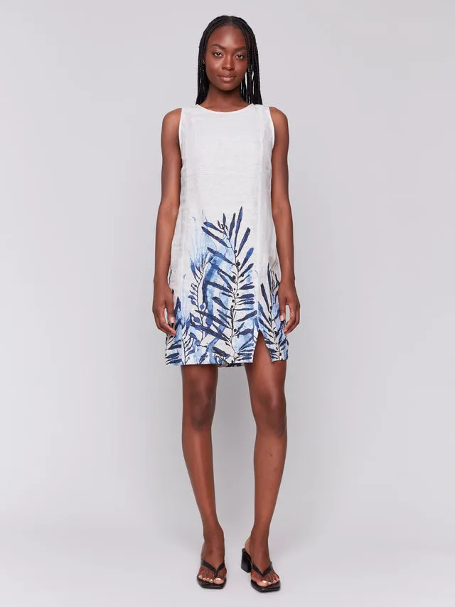 Printed Sleeveless Linen Blend Dress - Palm - C3204B-229B