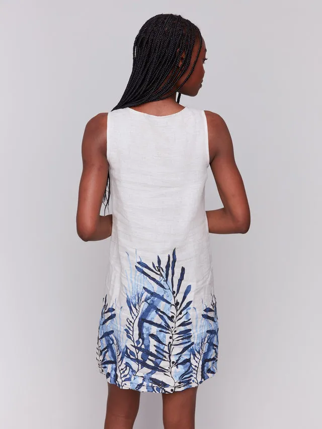 Printed Sleeveless Linen Blend Dress - Palm - C3204B-229B