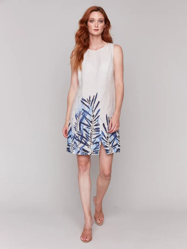 Printed Sleeveless Linen Blend Dress - Palm - C3204B-229B