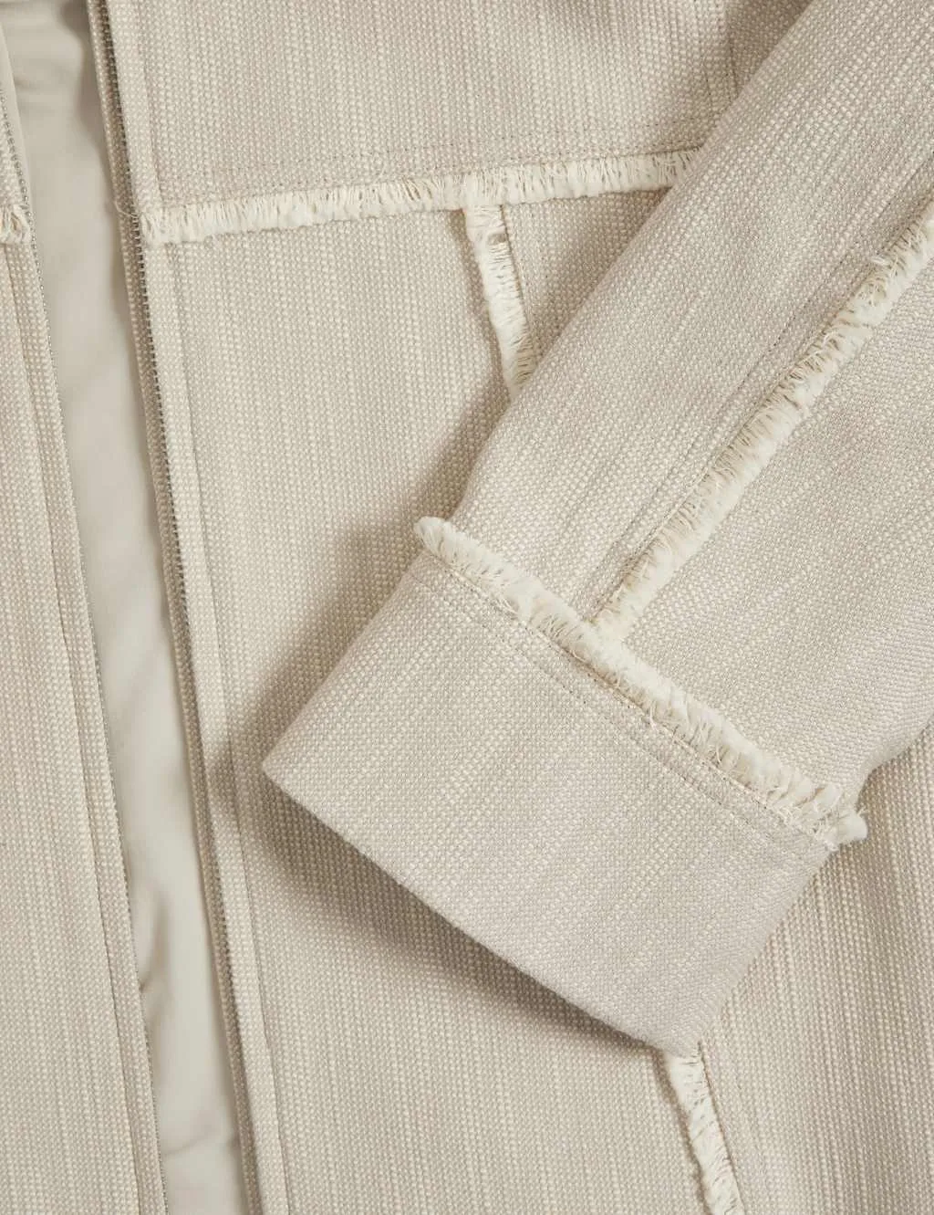 Pure Cotton Collarless Frayed Edge Jacket