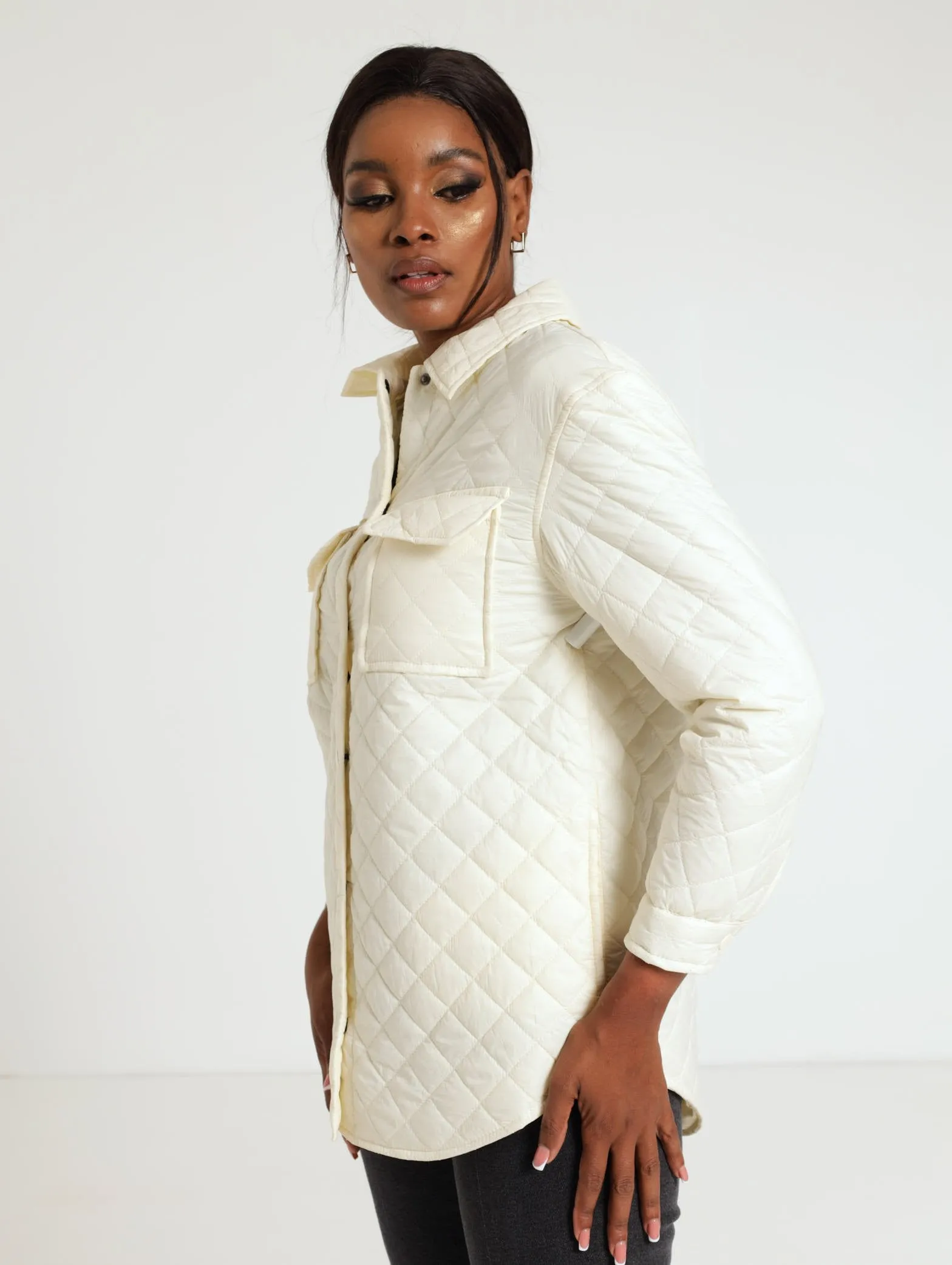 Quilted Shacket - Light Yellow
