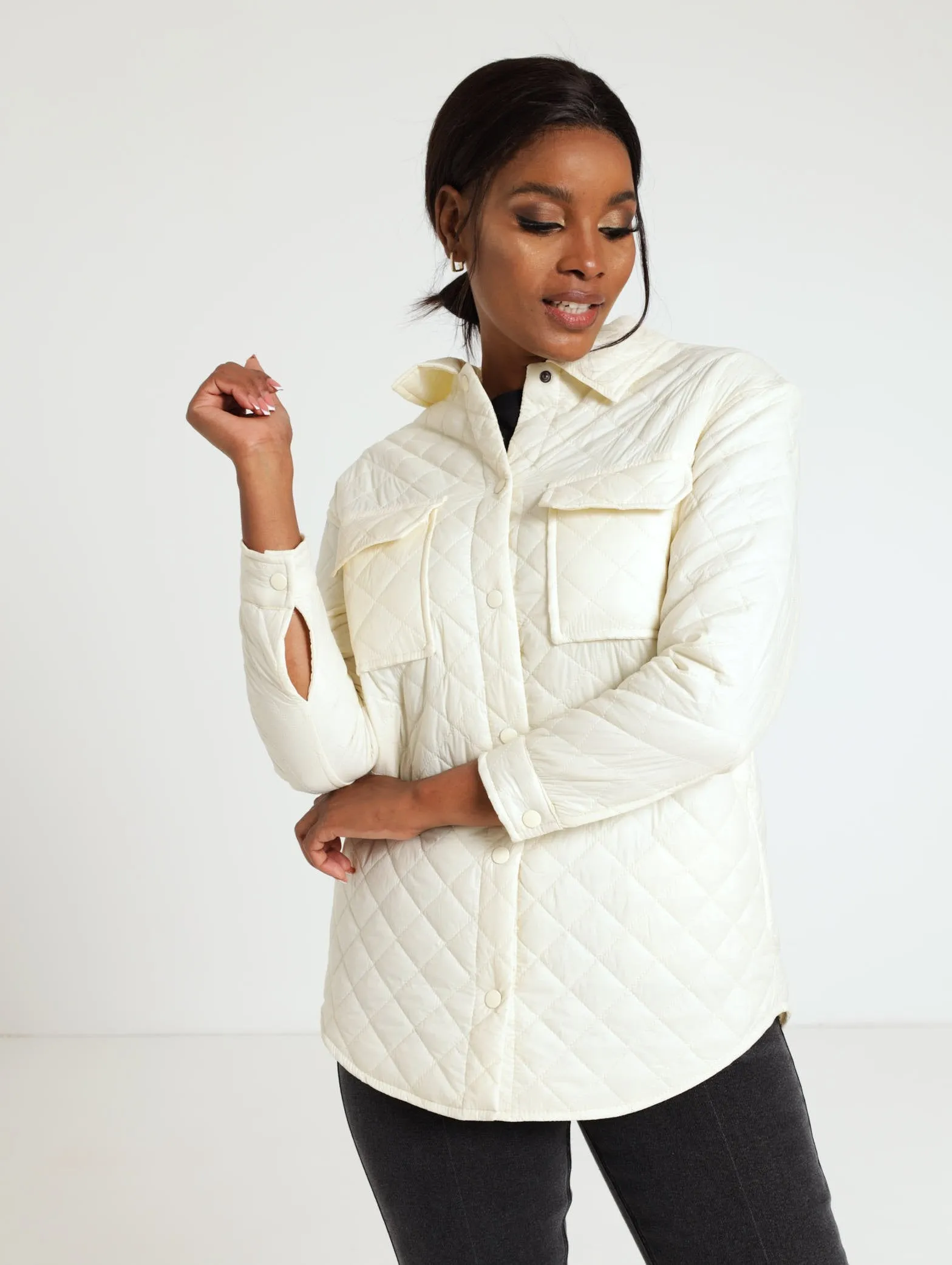 Quilted Shacket - Light Yellow