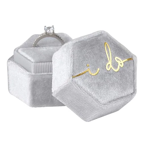 "I Do" Blue Velvet Wedding Ring Box