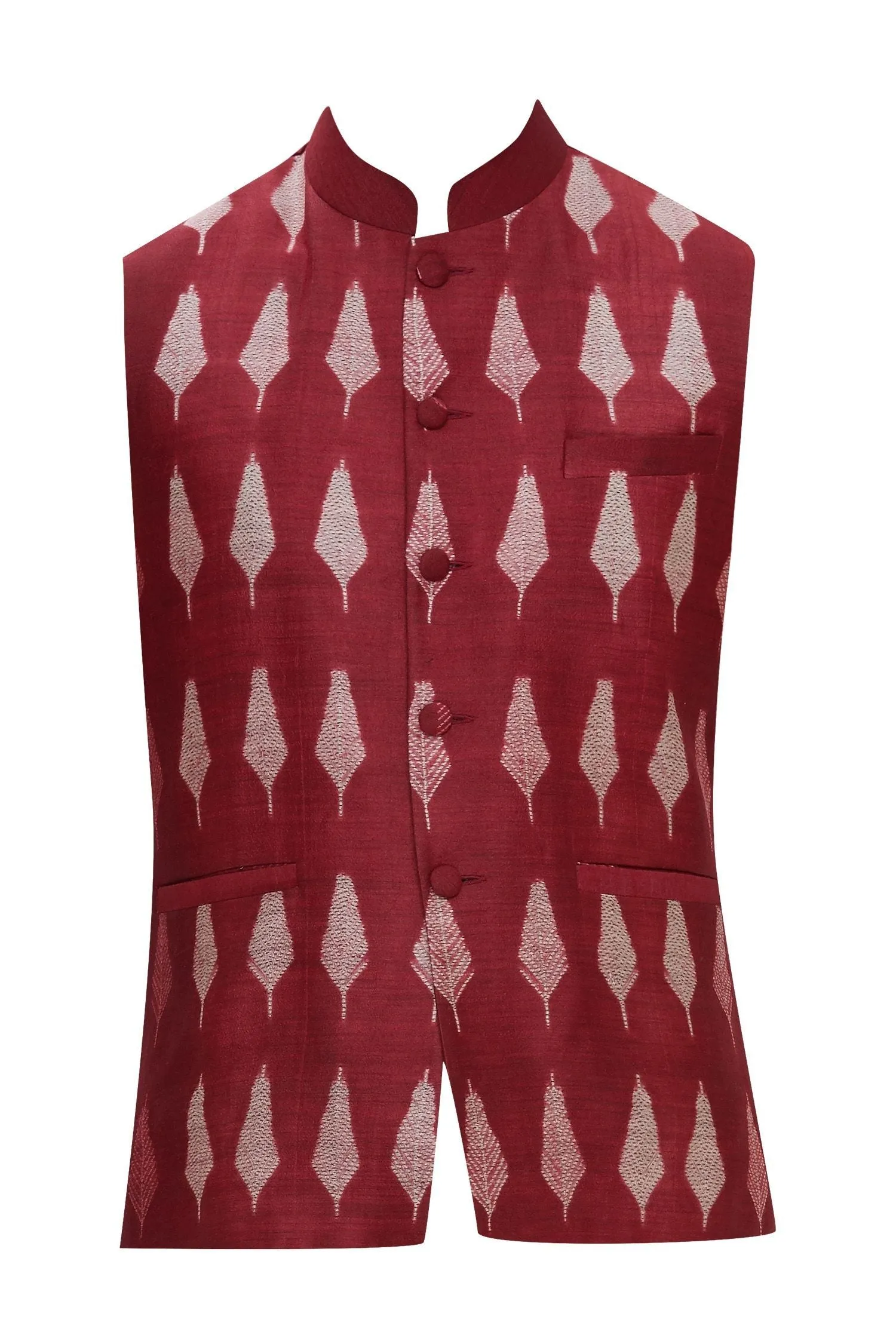 Red Shibori Silk Nehru Jacket Bandhgala Waistcoat Bandi