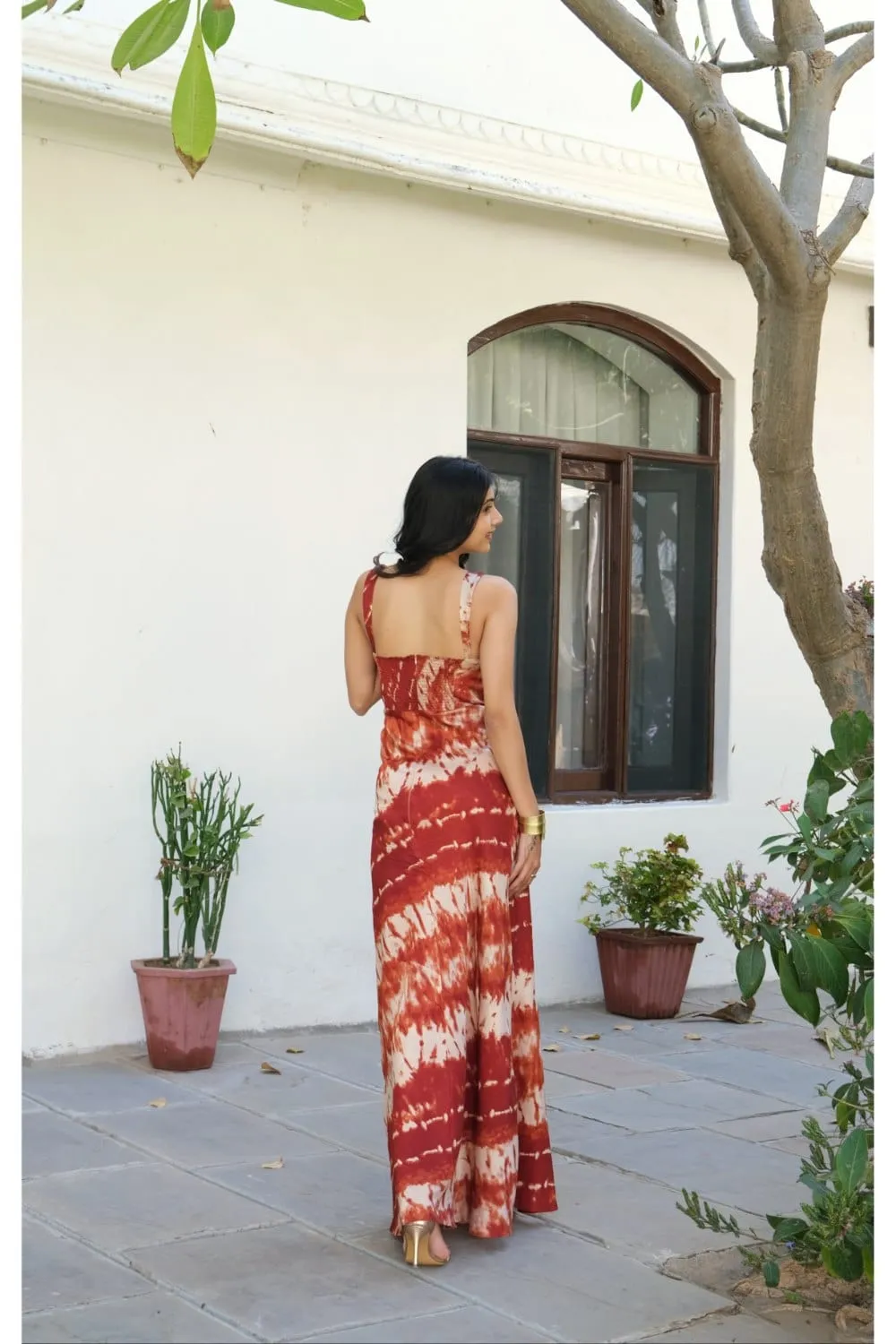 Red Tie-Dyed Strappy Dress
