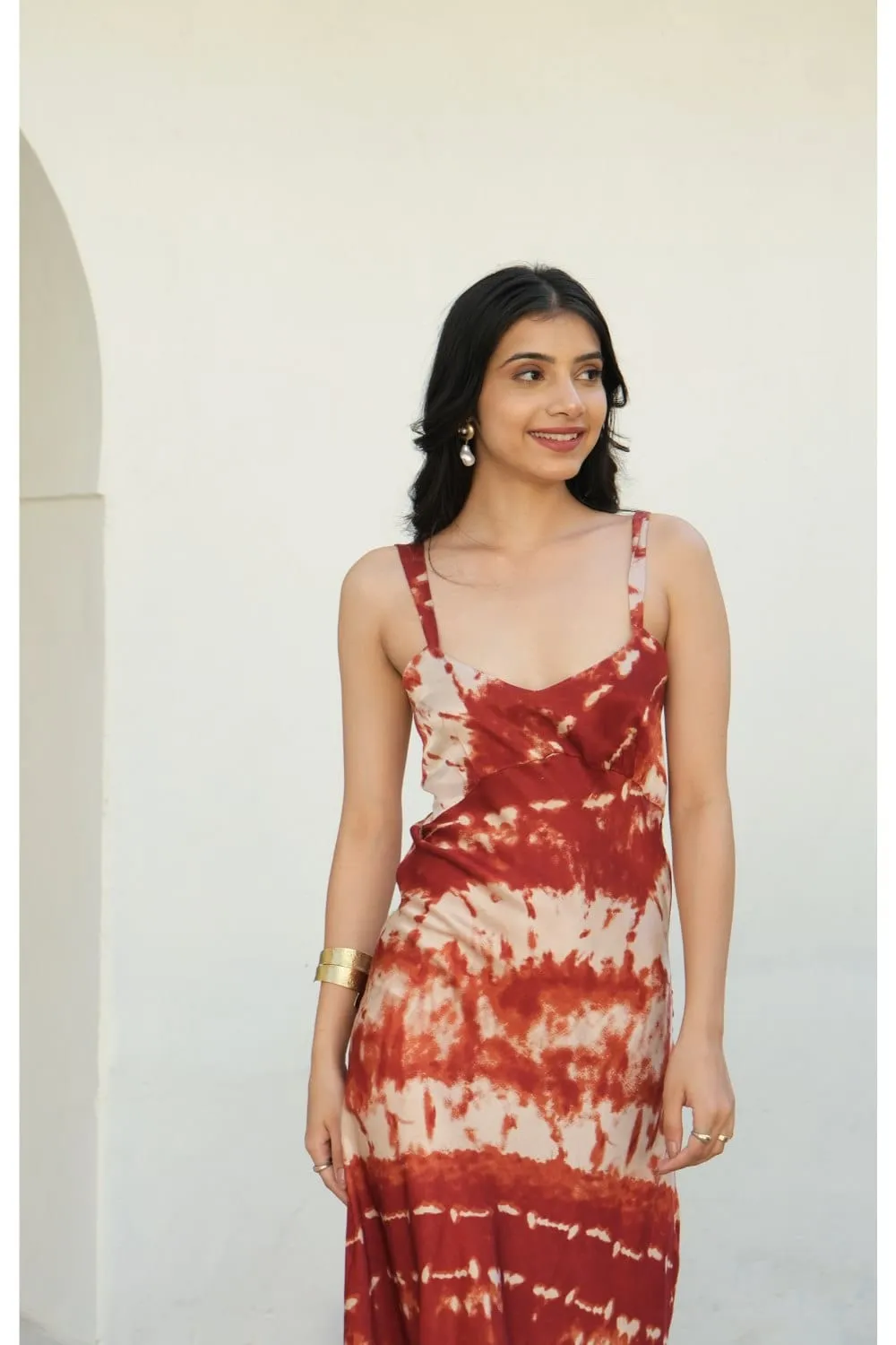 Red Tie-Dyed Strappy Dress
