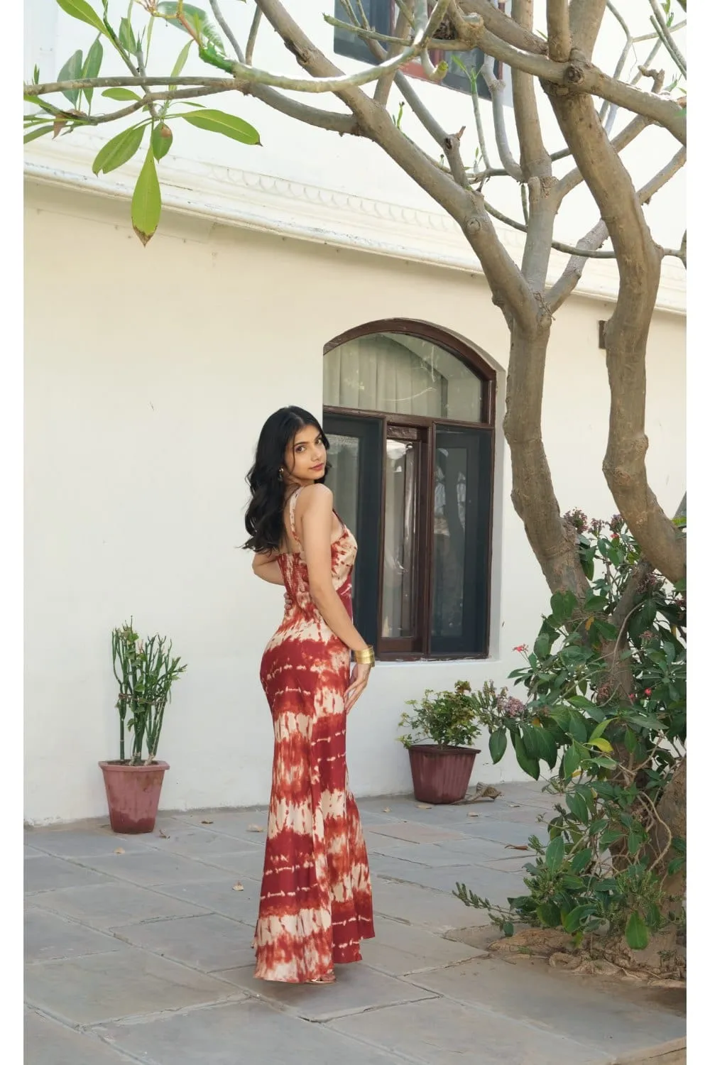 Red Tie-Dyed Strappy Dress