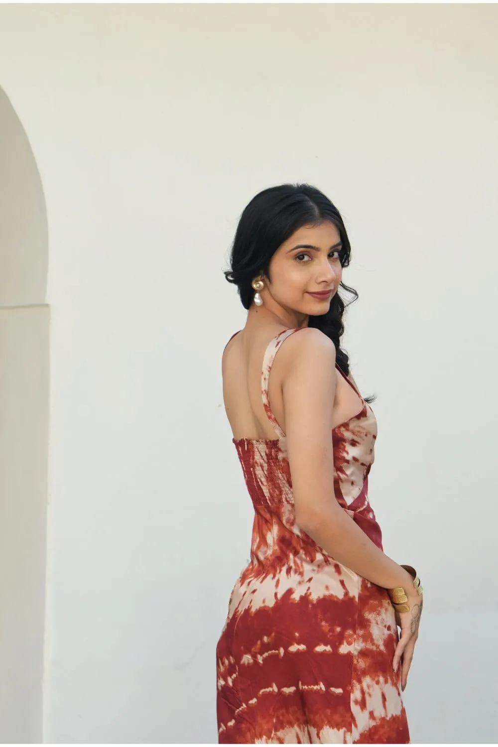 Red Tie-Dyed Strappy Dress