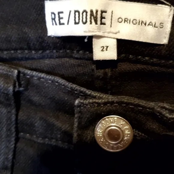 Re/Done Jet‎ Black Straight Leg Buttonfly Rough Hem Denim Jeans Pants Size 27