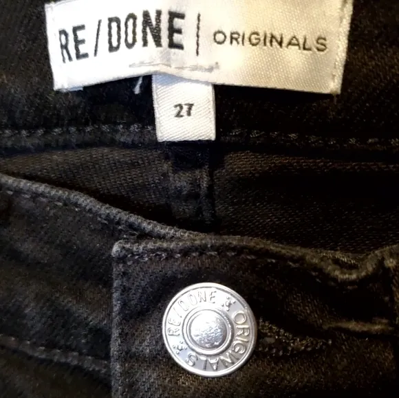 Re/Done Jet‎ Black Straight Leg Buttonfly Rough Hem Denim Jeans Pants Size 27