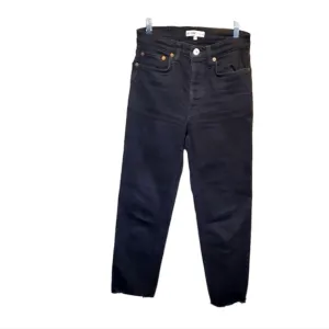 Re/Done Jet‎ Black Straight Leg Buttonfly Rough Hem Denim Jeans Pants Size 27