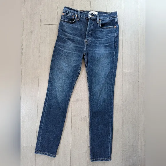 Re/done originals high rise ankle crop skinny jeans midnight blue size 26