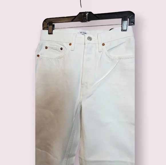 ReDone Womens 70s Ultra High Rise White Ivory Denim Stove Pipe Straight Jeans 27