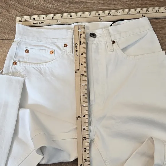 ReDone Womens 70s Ultra High Rise White Ivory Denim Stove Pipe Straight Jeans 27