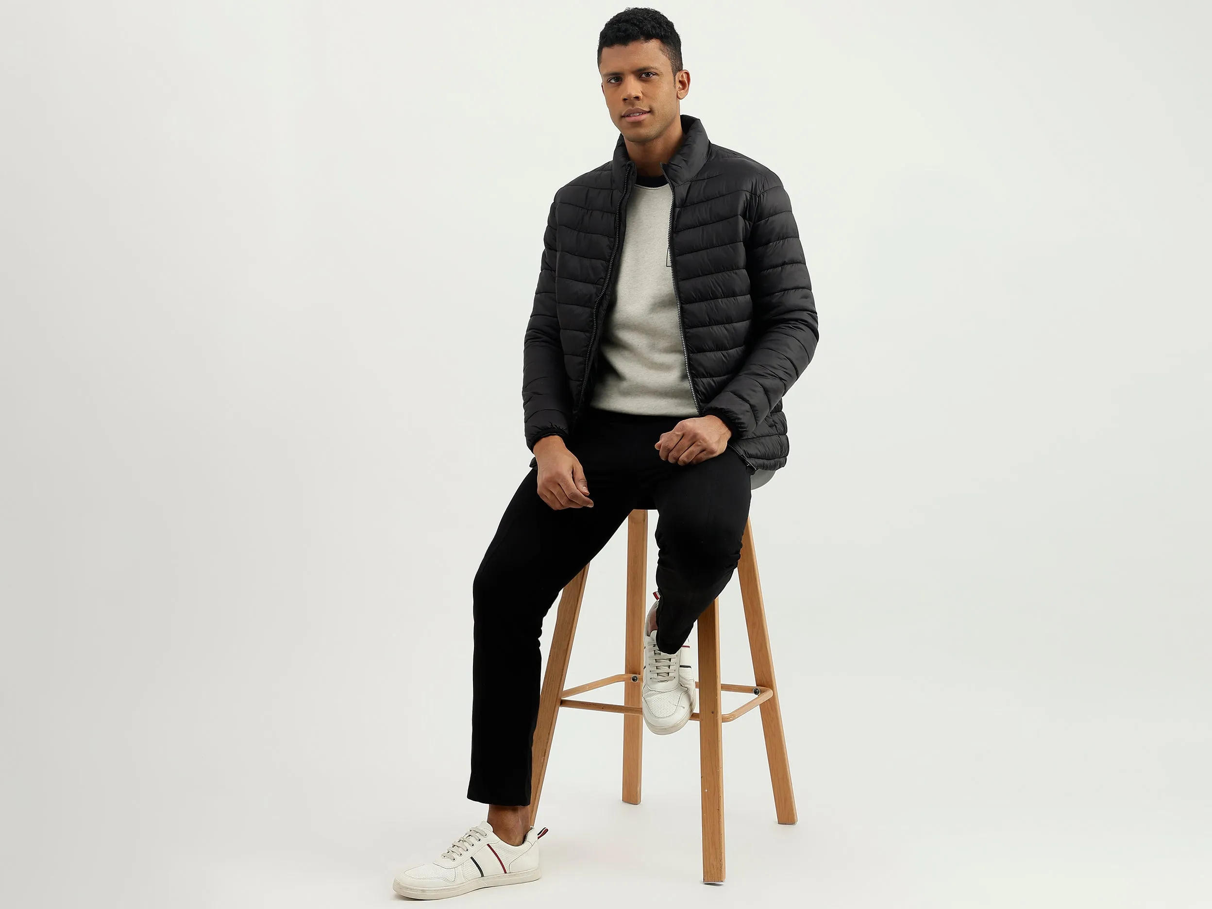 Regular Fit Mock Neck Solid Jacket