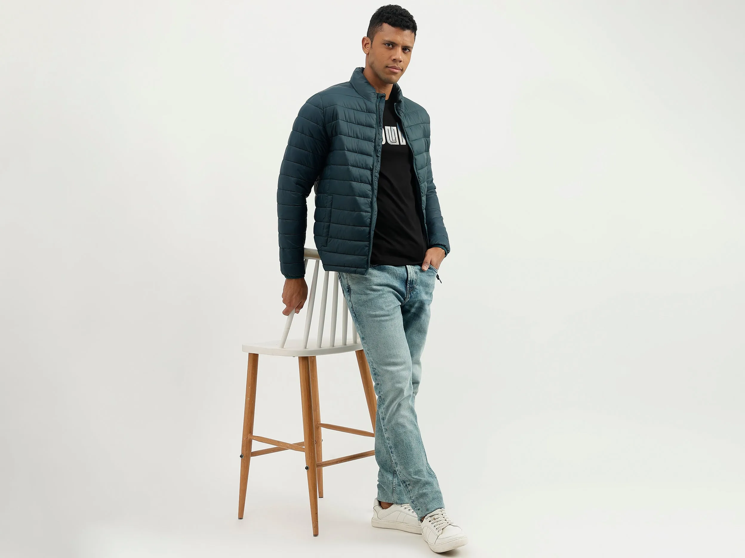 Regular Fit Mock Neck Solid Jacket