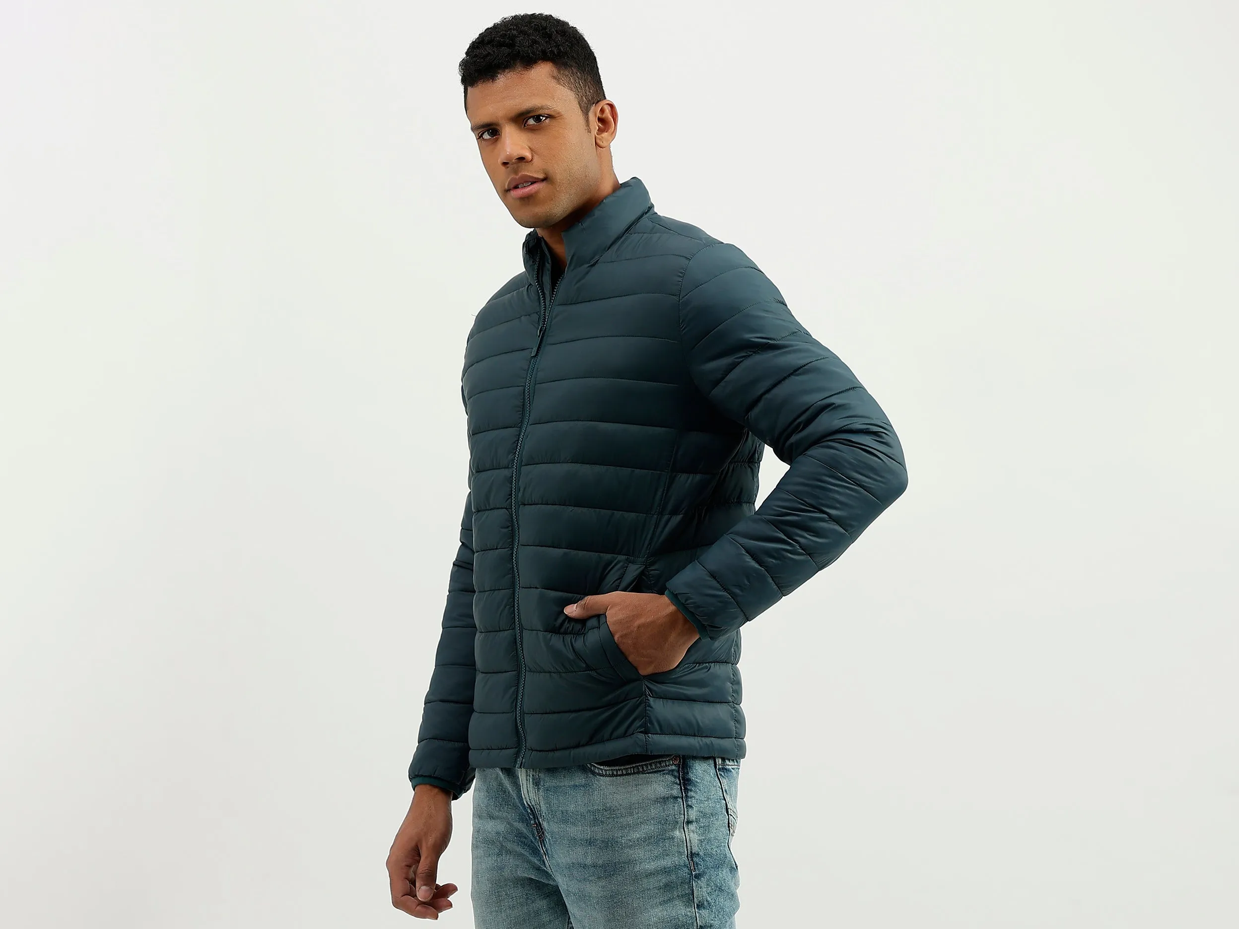 Regular Fit Mock Neck Solid Jacket