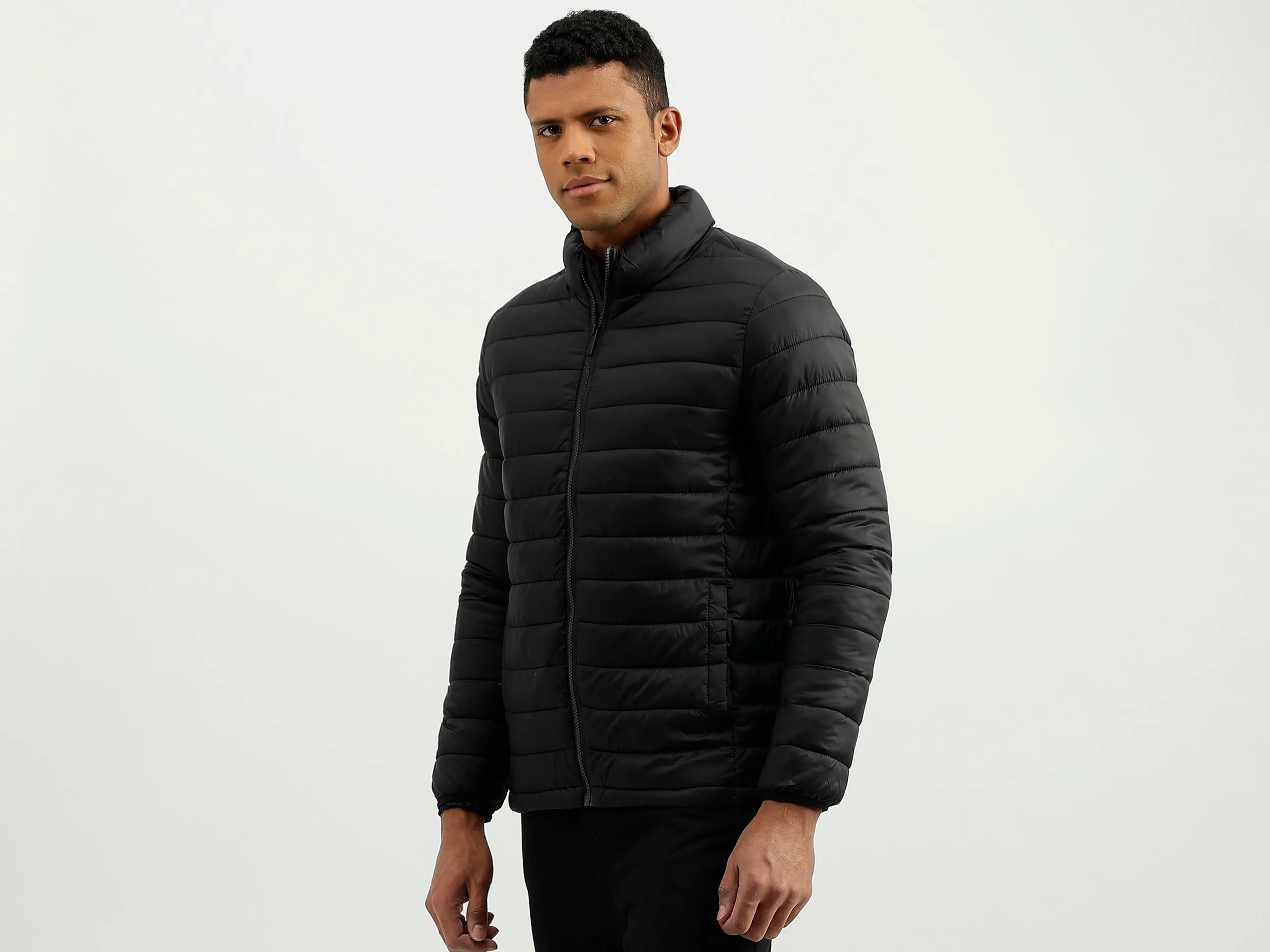 Regular Fit Mock Neck Solid Jacket