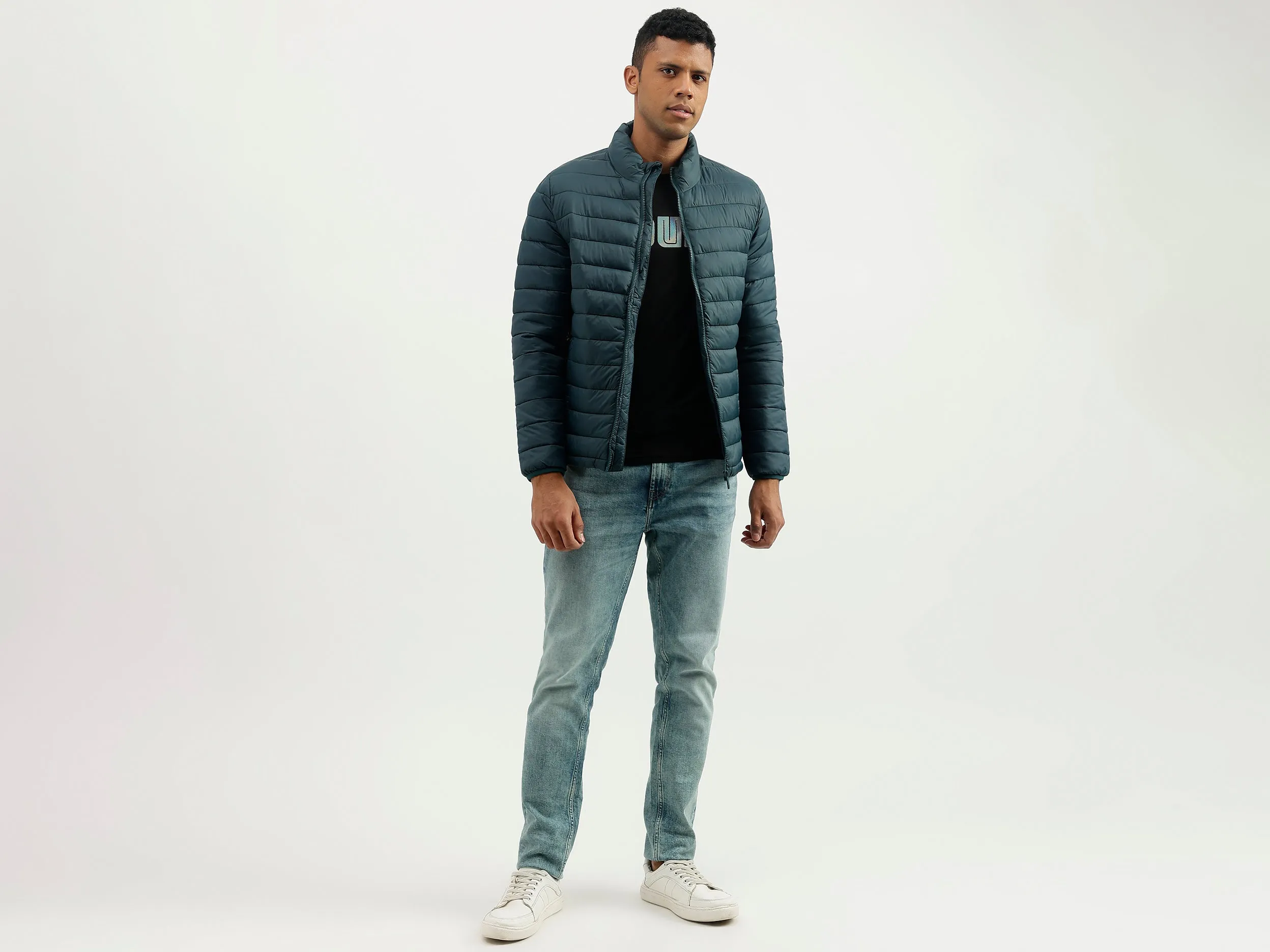 Regular Fit Mock Neck Solid Jacket