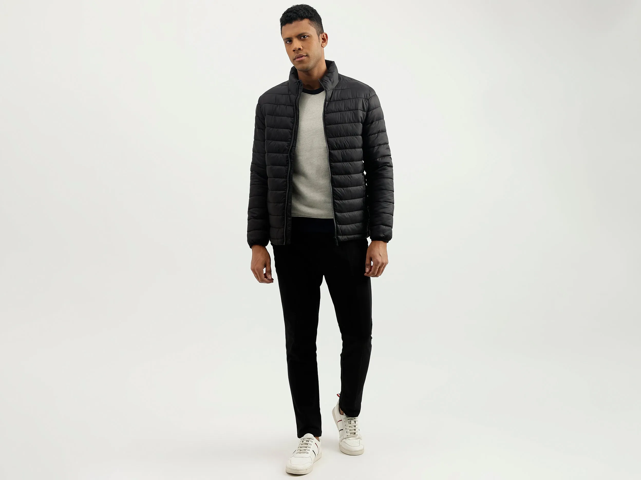 Regular Fit Mock Neck Solid Jacket