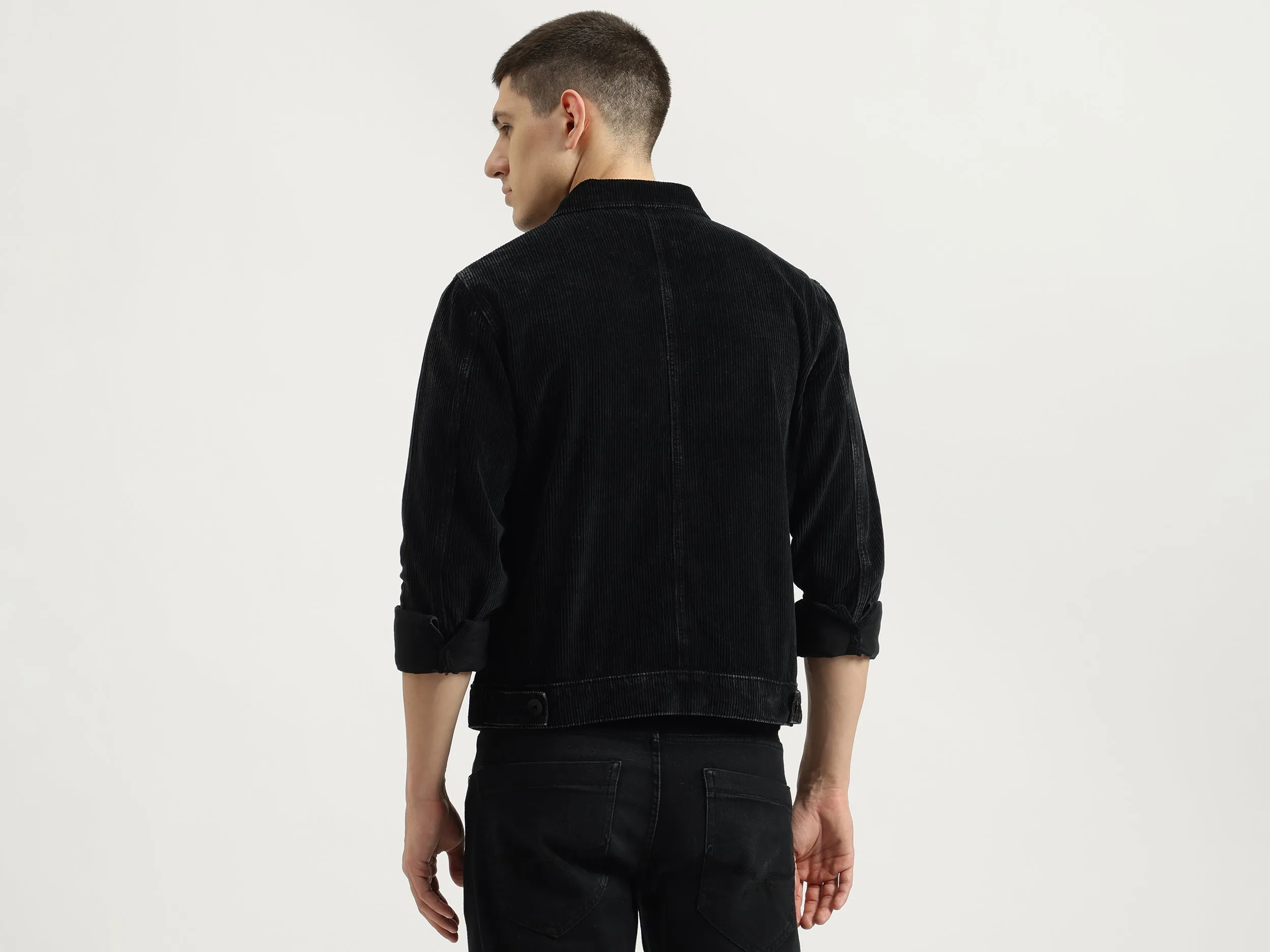 Regular Fit Spread Collar Textured Jacket