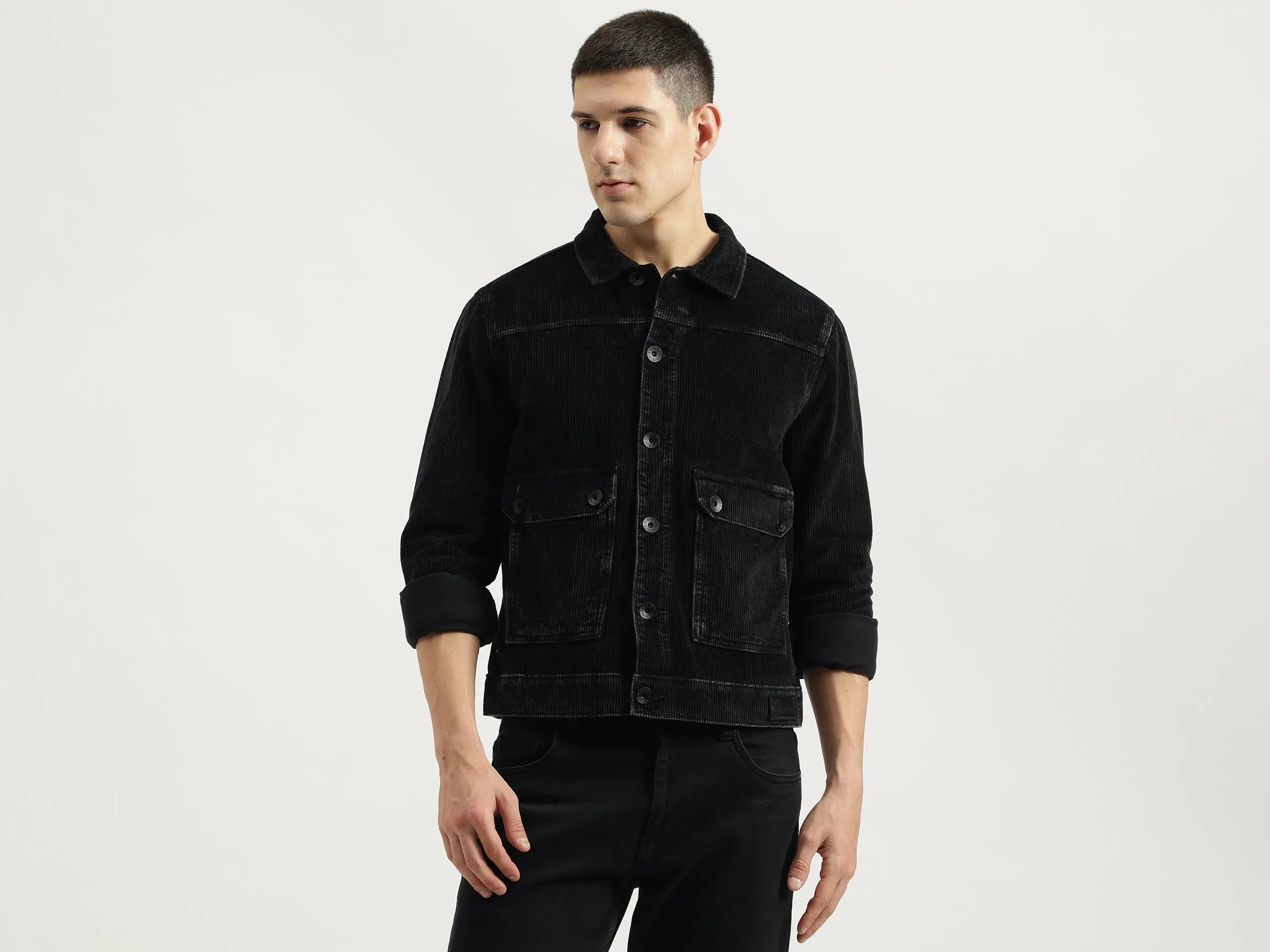 Regular Fit Spread Collar Textured Jacket