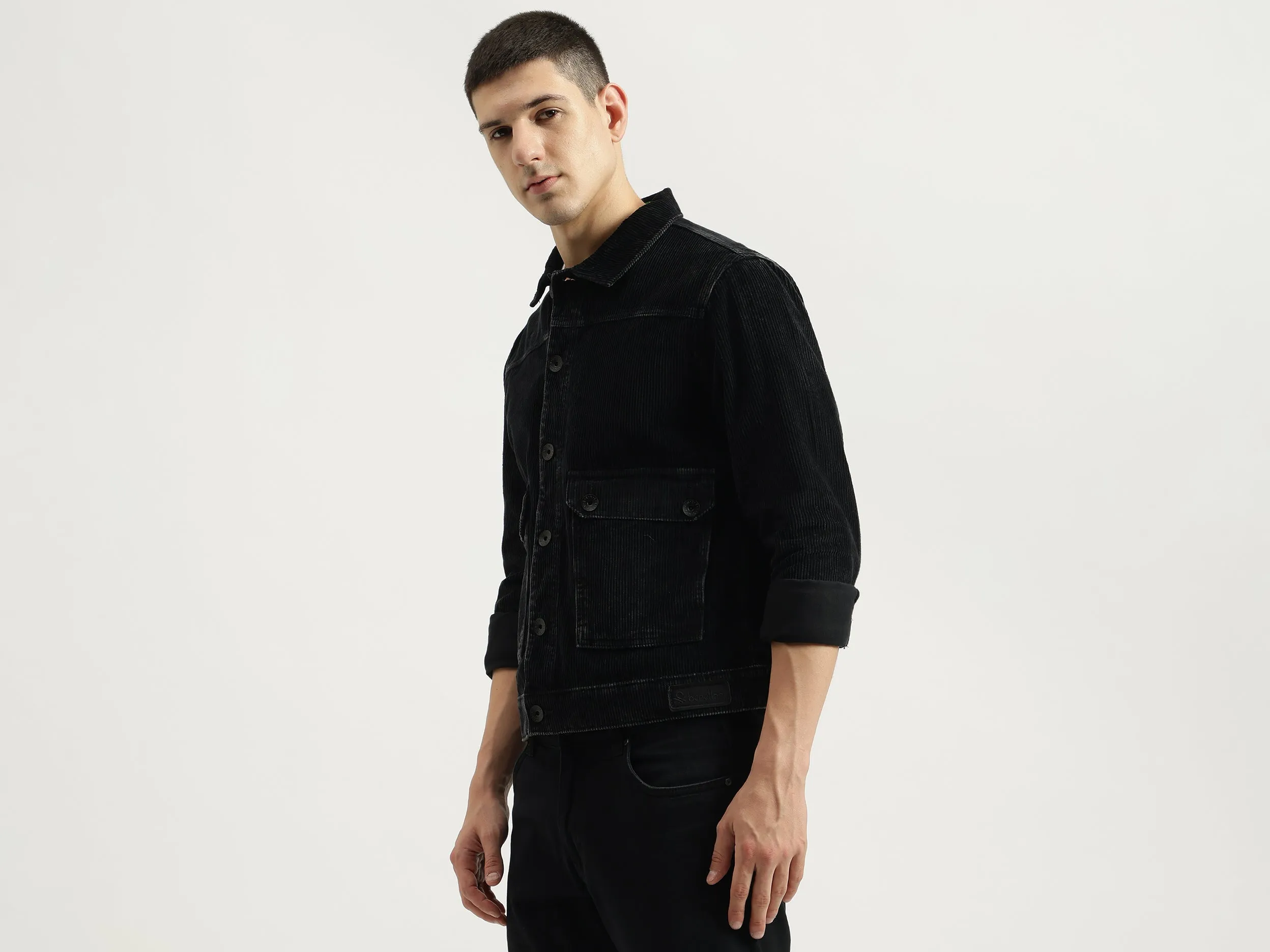 Regular Fit Spread Collar Textured Jacket