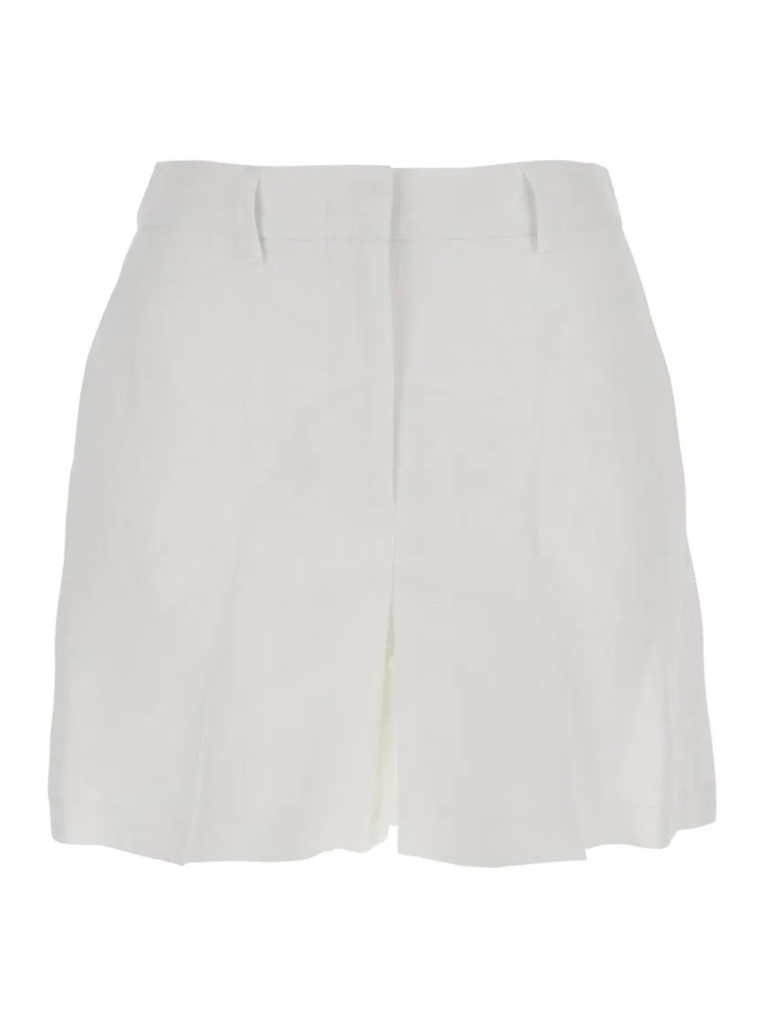 Relaxed Fit Linen Shorts With Concealed Front Closure