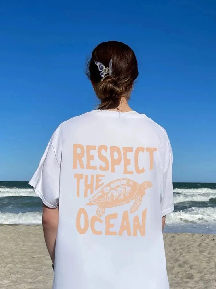 Respect The Ocean Women's Green Turtle T-Shirt