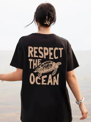 Respect The Ocean Women's Green Turtle T-Shirt