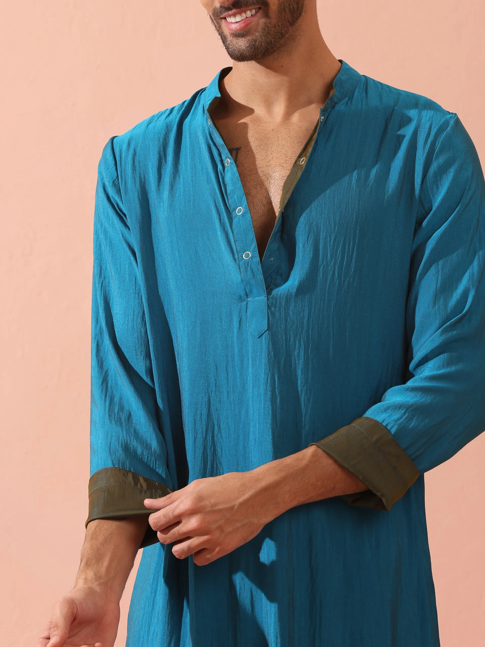 Reversable Grandeur Blue and Grey Kurta with Snaps