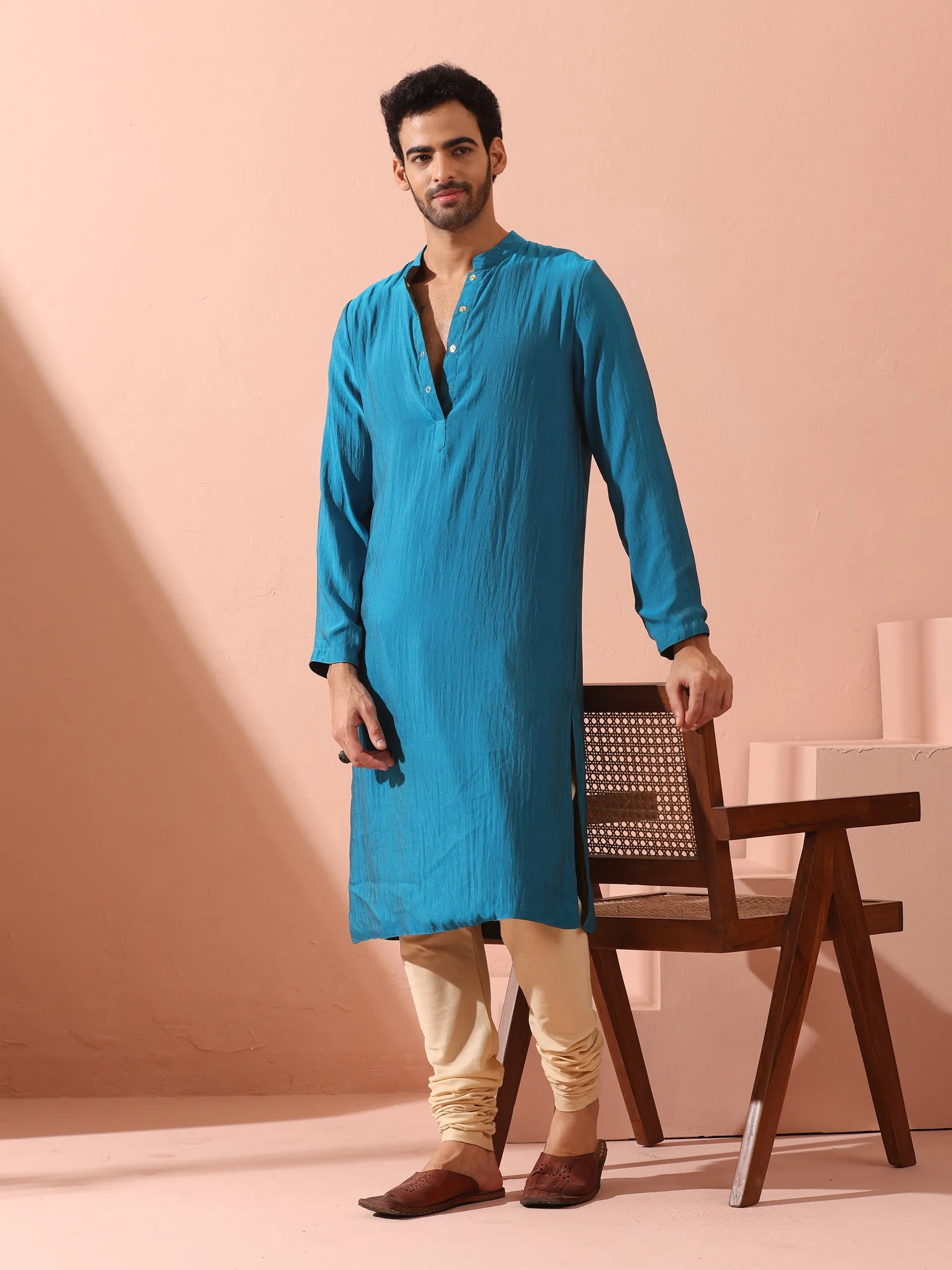 Reversable Grandeur Blue and Grey Kurta with Snaps