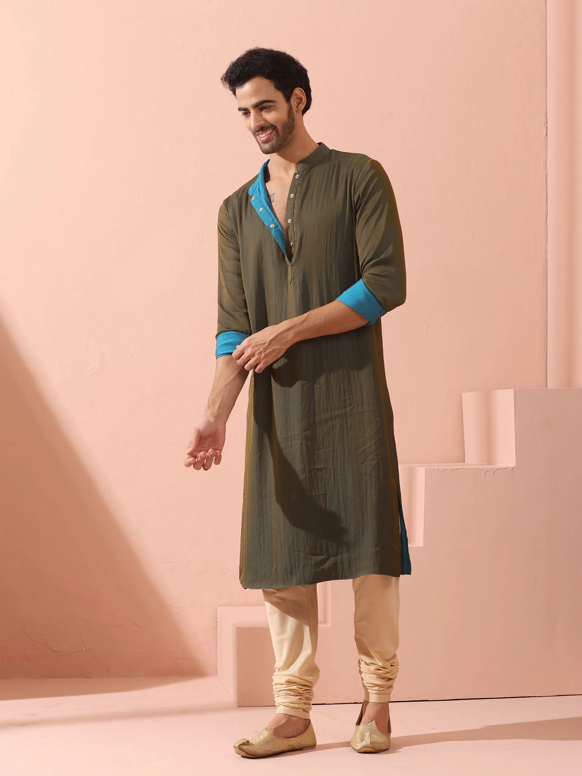 Reversable Grandeur Blue and Grey Kurta with Snaps