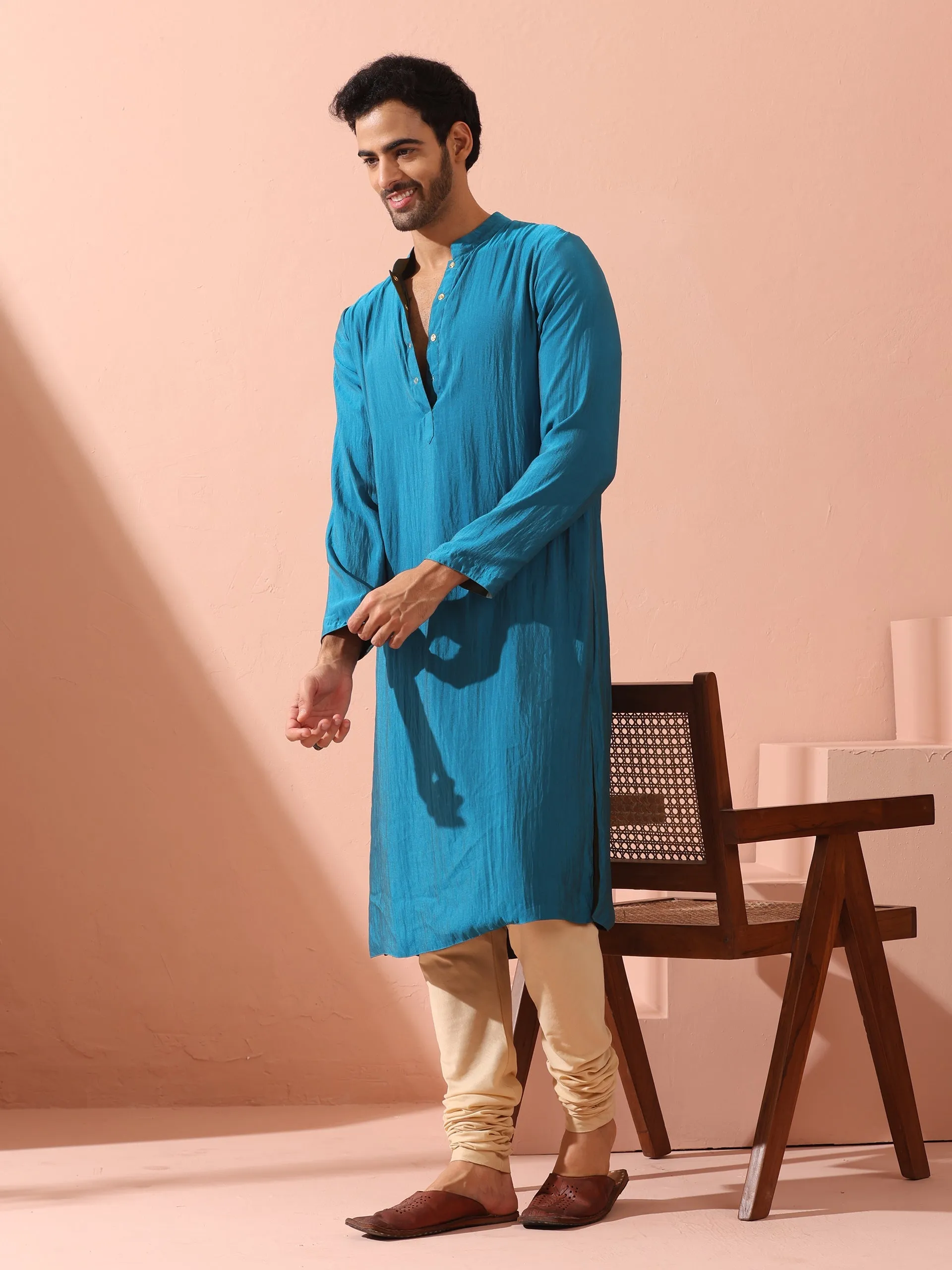 Reversable Grandeur Blue and Grey Kurta with Snaps