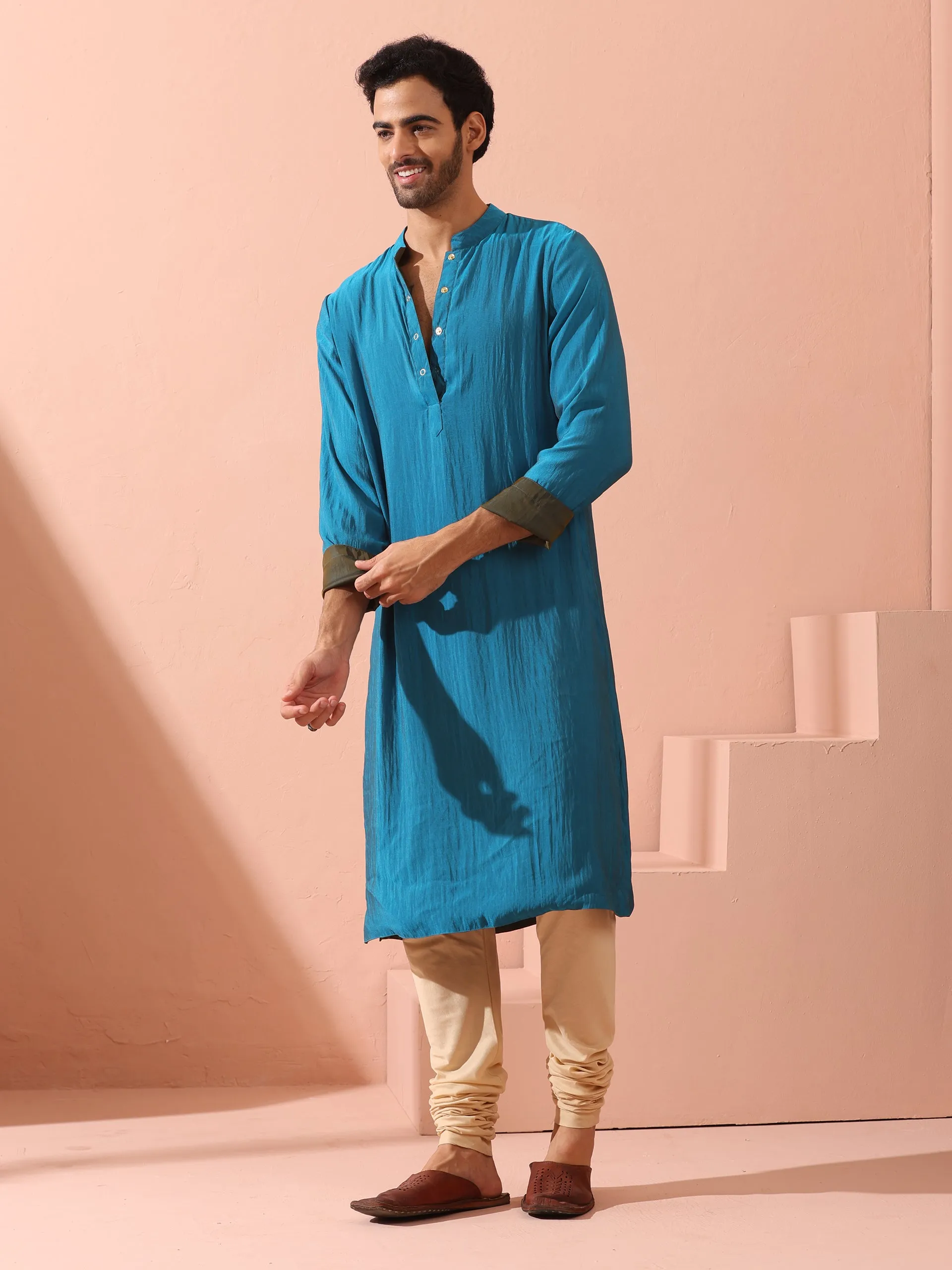 Reversable Grandeur Blue and Grey Kurta with Snaps