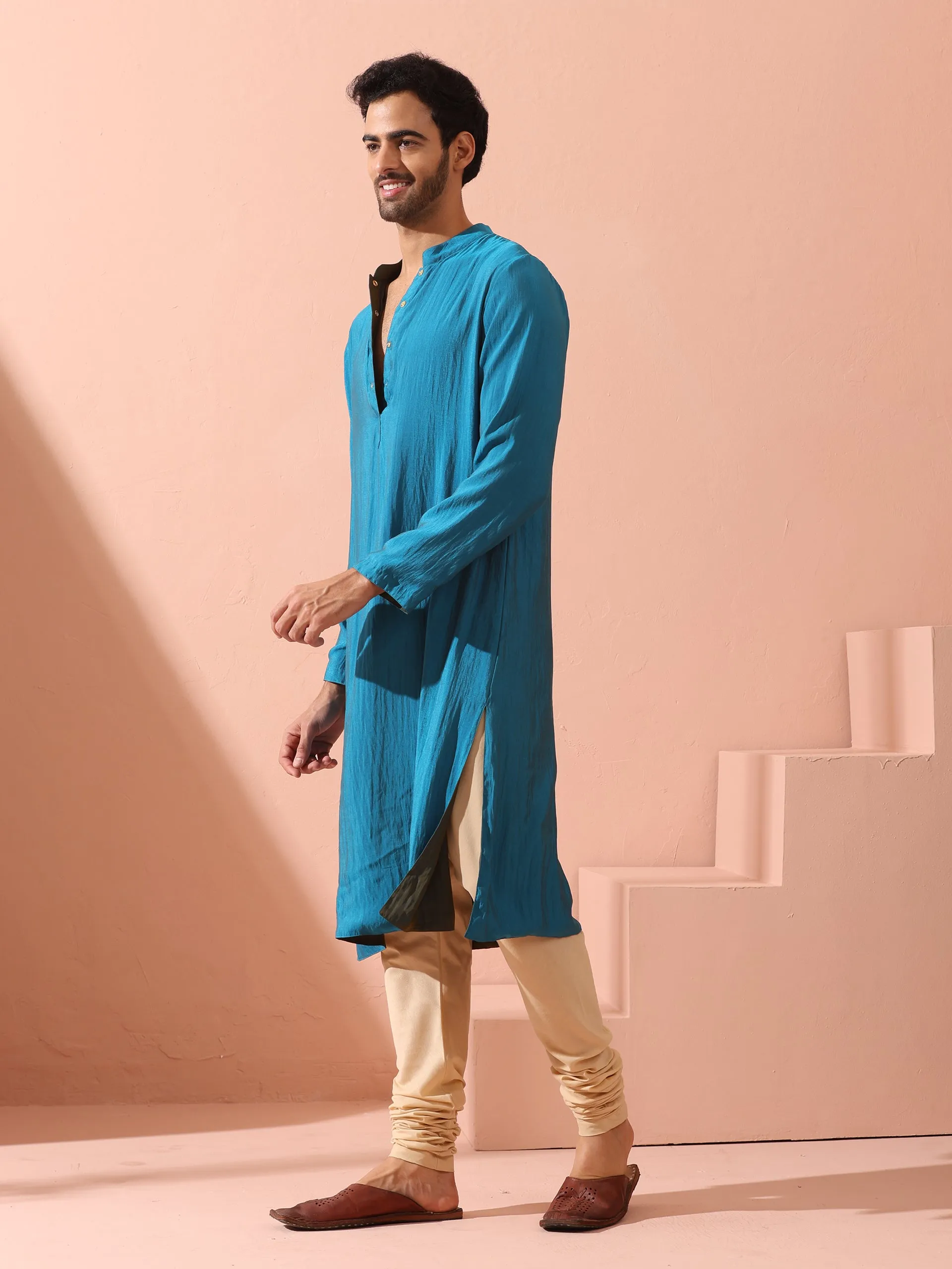 Reversable Grandeur Blue and Grey Kurta with Snaps