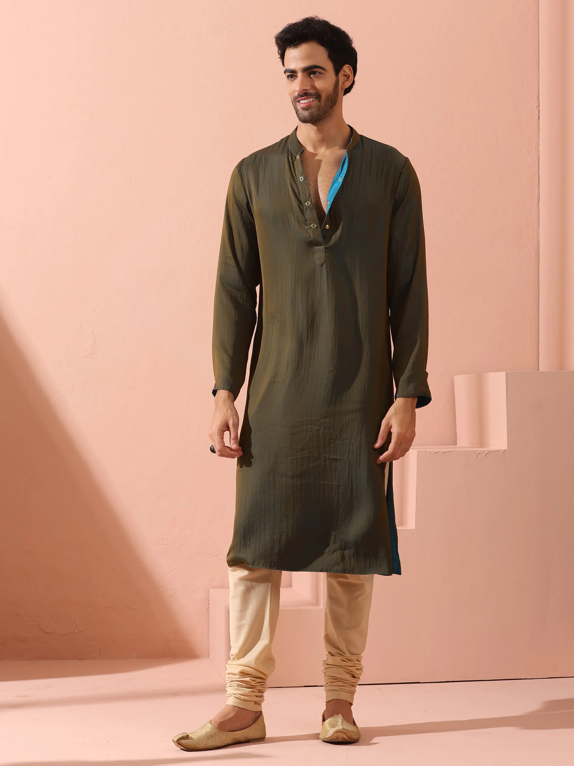 Reversable Grandeur Blue and Grey Kurta with Snaps