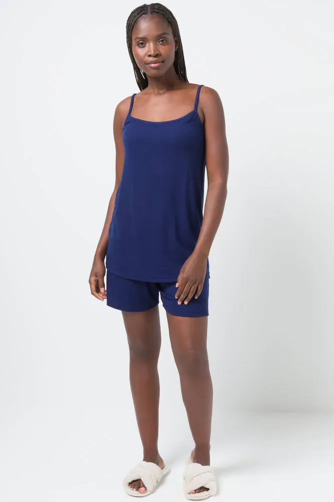 Rib Cami Short Set Navy