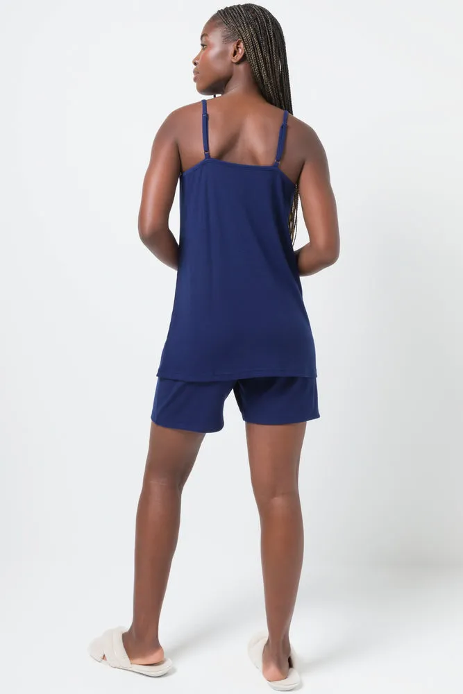 Rib Cami Short Set Navy