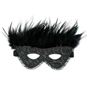 Rimba Satin Bondage Black Feather Mask with Elastic Straps