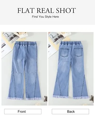 Ripped Flare High Waist Denim Pants for Girls
