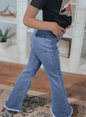 Ripped Flare High Waist Denim Pants for Girls