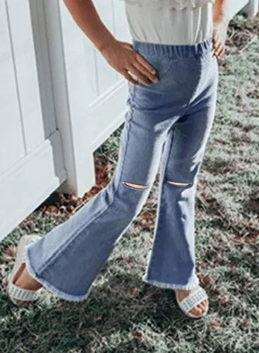 Ripped Flare High Waist Denim Pants for Girls